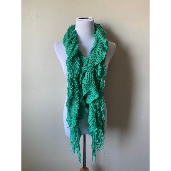 Chunky Ruffle Knit Green Scarf- New - Picture 3 of 4